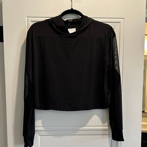 Lucky In Love Brand Black Mesh-Sleeve Crop Hoodie